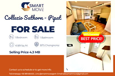 คอนโด MRT สามย่าน : 🔥สำหรับขาย !!🔥Code C20250100074..........Collezio Sathorn - Pipat, 1 ห้องนอน, 1 ห้องน้ำ, แต่งครบ, ราคาพิเศษ!!📢📢📢