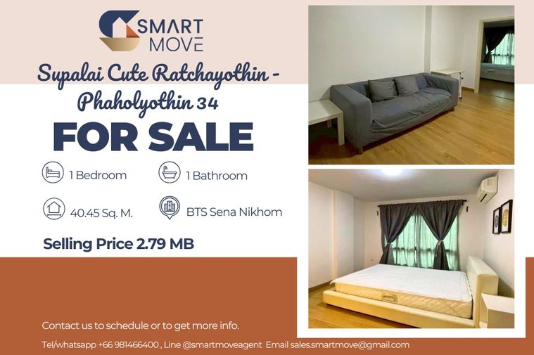 🔥 สำหรับขาย !! !!🔥 Code C20250900085.......Supalai Cute Ratchayothin - Phaholyothin 34, 1 ห้องนอน, 1 ห้องน้ำ, แต่งครบ, ราคาพิเศษ!!📣📣