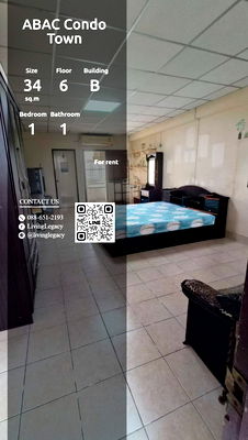 Condos for rent Ramkhamhaeng Road : T3I1LK Condo For Rent ABAC Condo Town 34 Sq.M. Floor 6 Building B line id : @livinglegacy