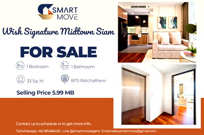 Condos for sale Din Daeng Road : For Sale ! high floor 26++, private lift, great facility !! Code C20250900081....Wish Signature Midtown Siam, 1 bed, 1 bath, furnished, Special Deal