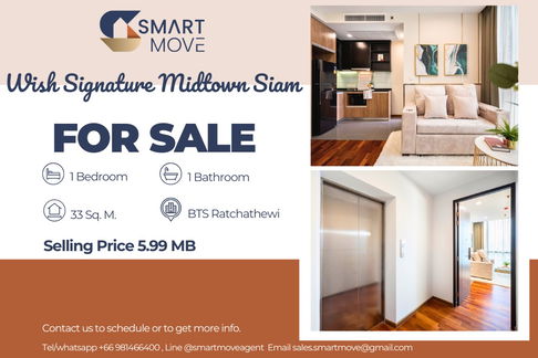 For Sale ! high floor 26++, private lift, great facility !! Code C20250900081....Wish Signature Midtown Siam, 1 bed, 1 bath, furnished, Special Deal