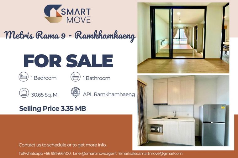 สำหรับขาย !! ชั้นสูง 23+, ห้องอยู่ทิศใต้, เลี้ยงสัตว์ได้!! Code C20250900086....Metris Rama 9 - Ramkhamhaeng, 1 นอน, 1 น้ำ, ตกแต่งบางส่วน, ราคาพิเศษ!