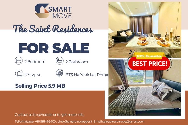 🔥 สำหรับขาย !! ชั้นสูง 23++, วิวสวนจตุจักร, ทำเลดี!!🔥 Code C20250900062.......The Saint Residences, 2 ห้องนอน, 2 ห้องน้ำ, แต่งครบ, ราคาพิเศษ!!📣📣
