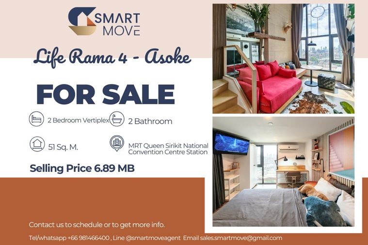 🔥 สำหรับขาย !! ตกแต่งสไตล์โมเดิร์น, ห้องหายาก!!🔥 Code C20250900089.....Life Rama 4 - Asoke, 2 ห้องนอน, 2 ห้องน้ำ Vertiplex, แต่งครบ, ราคาพิเศษ!!📣📣