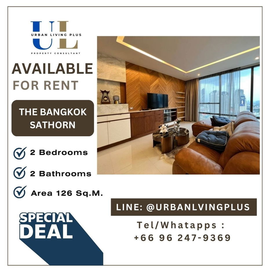 รูป ( UL2308161 ) ✨Tel/Line 096-2479369✨ , ให้เช่า เดอะ แบงค็อก สาทร , 2 ห้องนอน, 2 ห้องน้ำ, ขนาด 126 ตร.ม. ชั้นสูง, ห้องสวย, พร้อมเข้าอยู่ - รูปที่ 1/14