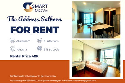 เช่าคอนโด BTS เซนต์หลุยส์ : 🔥 สำหรับเช่า !! ห้องทิศตะวันออก, ห้องหายาก! 🔥 Code C20221201491..........The Address Sathorn, 2 ห้องนอน, 2 ห้องน้ำ, แต่งครบ, พร้อมเข้าอยู่ 📣📣