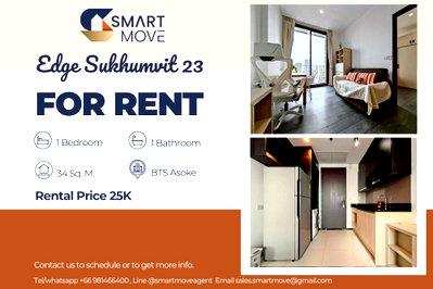 Condos for rent :  For Rent !! Prime area, East Facing, high floor 15++, city view!! 🔥 Code C20221207299...Edge Sukhumvit 23, 1 bed, 1 bath, furnished, ready to move in 
