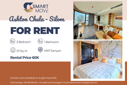 🔥 สำหรับเช่า !! วิวเมือง, ชั้นสูง 30++, ห้องมุม!! 🔥 Code C20221200077........Ashton Chula - Silom, 2 ห้องนอน, 1 ห้องน้ำ, แต่งครบ, พร้อมเข้าอยู่ 📣📣