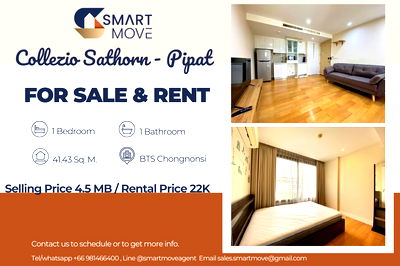 คอนโด MRT สามย่าน : 🔥 สำหรับขาย- เช่า !!🔥 Code C20230801090..........Collezio Sathorn - Pipat, 1 ห้องนอน, 1 ห้องน้ำ, แต่งครบ, พร้อมเข้าอยู่, ราคาพิเศษ!!📣📣