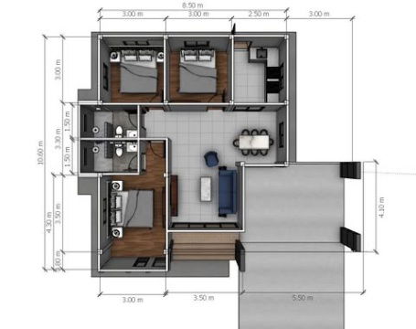รูป ขายบ้านเดี่ยวชั้นเดียว  3 ห้องนอน  2 ห้องน้ำ  1 ห้องครัว  2 ที่จอดรถ - รูปที่ 2/9
