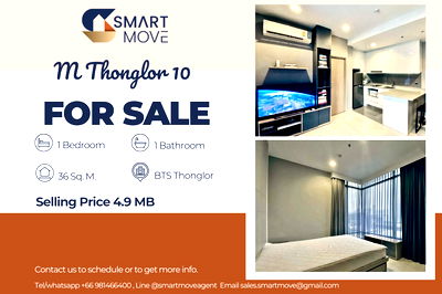 Condos for sale BTS Thong Lo (Thong Lor) : 🔥 For Sale !! corner room, Pet Friendly, Good location!!🔥 Code C20251000005......M Thonglor 10, 1 bedroom, 1 bathroom, furnished, Special Deal!!📣📣