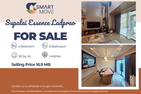  For Sale Single house !! 4 parking spaces, 3 Storey !🔥Code C20250900040....Supalai Essence Ladprao, 4 bed, 6 bath 1 maid's, furnished, Special Deal!!