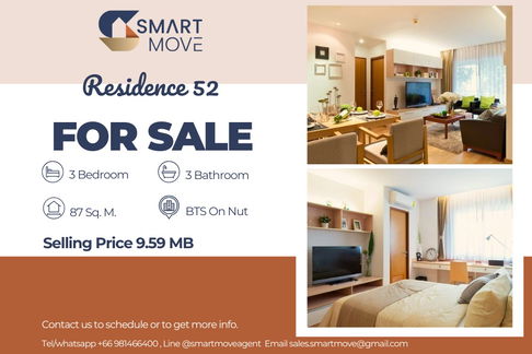 🔥 Sale with tenant!! Good location!!🔥 Code C20251000009..........Residence 52, 3 bedroom, 3 bathroom, furnished, Special Deal!!📣📣