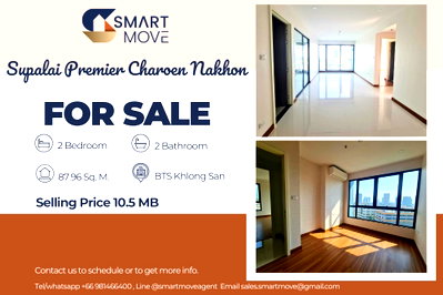 Condos for sale Klongsan Station : 🔥 For Sale !! high floor, rare item!! 🔥 Code C20230211669......Supalai Premier Charoen Nakhon, 2 bed , 2 bath, Partly Furnished, Special Deal!!📣📣