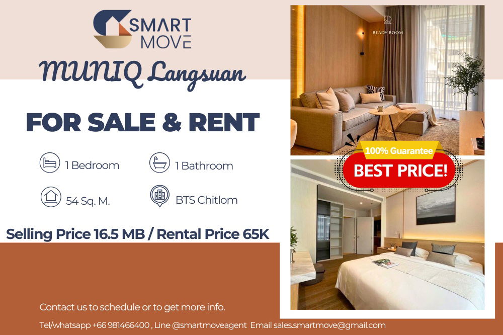 picture  For Sale  !! Good location, modern style, rare item!! 🔥 Code C20230104606..MUNIQ Langsuan, 1 bed, 1 bath, furnished, ready to move in, Special Deal!! - 1/9