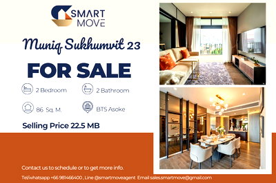 Condos for sale Bangkok : Sale with tenant !! high floor 11+, Pet Friendly!! 🔥 Code C20240500324..Muniq Sukhumvit 23, 2 bed, 2 bath, furnished, ready to move in, Special Deal!