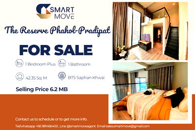Condos for sale Kunnatee Rutharam Wittayakhom School : For Sale!! corner room, Two-sided view, High ceiling! Code C20251000011..The Reserve Phahol-Pradipat, 1 bed Plus Loft, 1 bath, furnished, Special Deal
