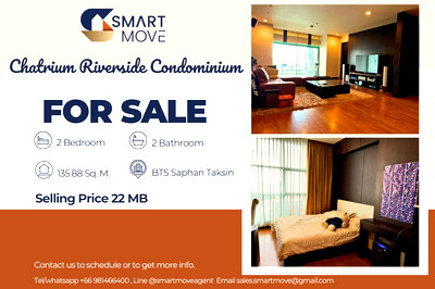 Condos for sale Silom and Sathorn Road : Sale !! high floor, North facing, river view, modern style, rare item!  Code C20251000013....Chatrium Riverside Condominium, 2 bed , 2 bath, furnished
