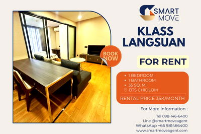 คอนโดให้เช่า : 🔥 สำหรับเช่า !! ทำเลดี, มีอ่างอาบน้ำ!! 🔥 Code C20251000023..........Klass Langsuan, 1 ห้องนอน, 1 ห้องน้ำ, แต่งครบ, พร้อมเข้าอยู่ 📣📣