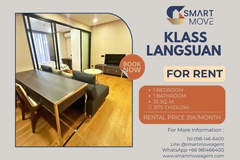🔥 สำหรับเช่า !! ทำเลดี, มีอ่างอาบน้ำ!! 🔥 Code C20251000023..........Klass Langsuan, 1 ห้องนอน, 1 ห้องน้ำ, แต่งครบ, พร้อมเข้าอยู่ 📣📣