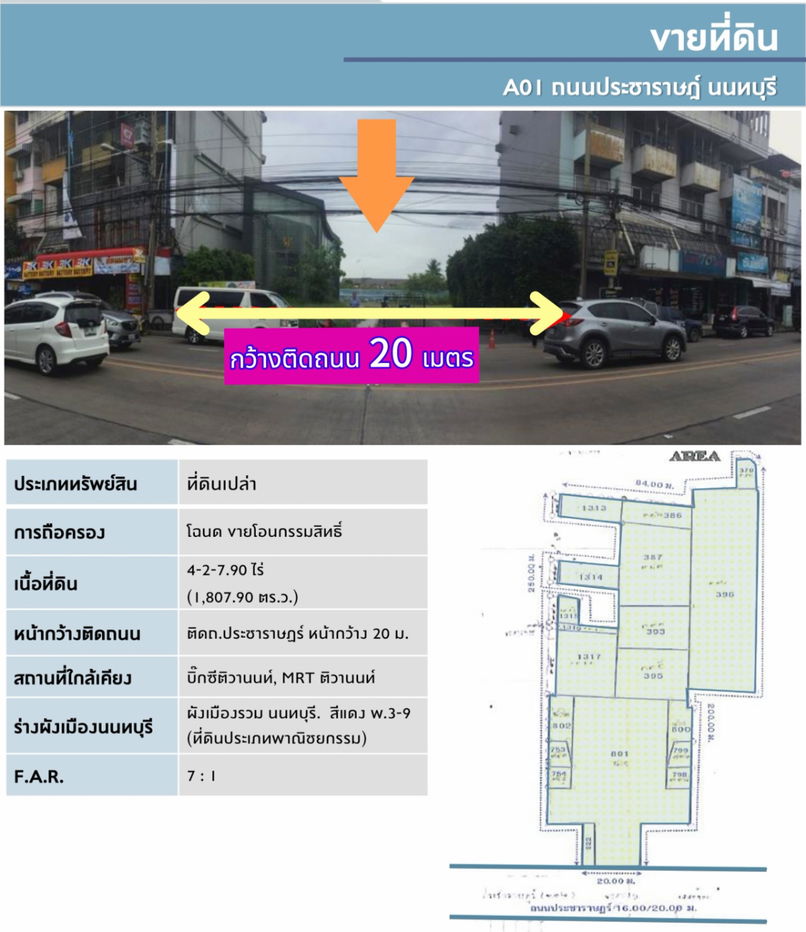 รูป ขายที่ดินจังหวัดนนทบุรีติดถนนประชาราษฎร์ พื้นที่ 4-2-7.9ไร่  - รูปที่ 1/3