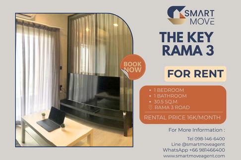 🔥 For Rent !! high floor 13+!! 🔥 Code C20221204161..........The Key Rama 3, 1 bedroom, 1 bathroom, furnished, ready to move in 📣📣