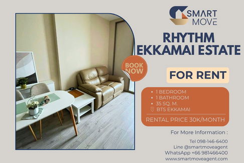 Rent !! high floor 34+, South Facing, Luxurious project!!🔥Code C20251000050...Rhythm Ekkamai Estate, 1 bed, 1 bath, furnished, ready to move in 📣📣