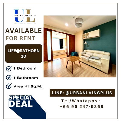 เช่าคอนโด BTS เซนต์หลุยส์ : ( UL2507024 ) Tel/Line 096-2479369, ให้เช่า ไลฟ์ แอท สาทร10 , 1 ห้องนอน, 1 ห้องน้ำ, ขนาด 41 ตร.ม. ห้องสวย , พร้อมอยู่, ราคาพิเศษ!!