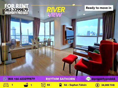 Condos for rent Robinson Bang Rak : 🌟🌟 For Rent: Spacious 1BR Corner Unit with Panoramic River & City Views at Rhythm Sathorn | 55 sqm | Near BTS Saphan Taksin 🌟🌟