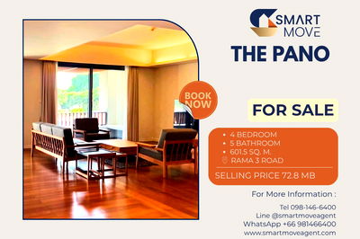 Condos for sale Rama 3 Road :  Sale with tenant ! Penthouse ! 2 swimming pools, rare item, Parking for 5 cars,🔥 Code C20251000030..The Pano, 4 bed, 5 bath, furnished, Special Deal!