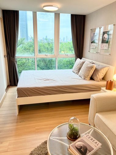 ให้เช่า เดอะ กรีน ไนน์ พระราม 9 The Green Ninth Rama 9 ห้องสวยติดวอลล์เปเปอร์ เฟอร์ไฟฟ้าครบ มีเครื่องซักผ้า