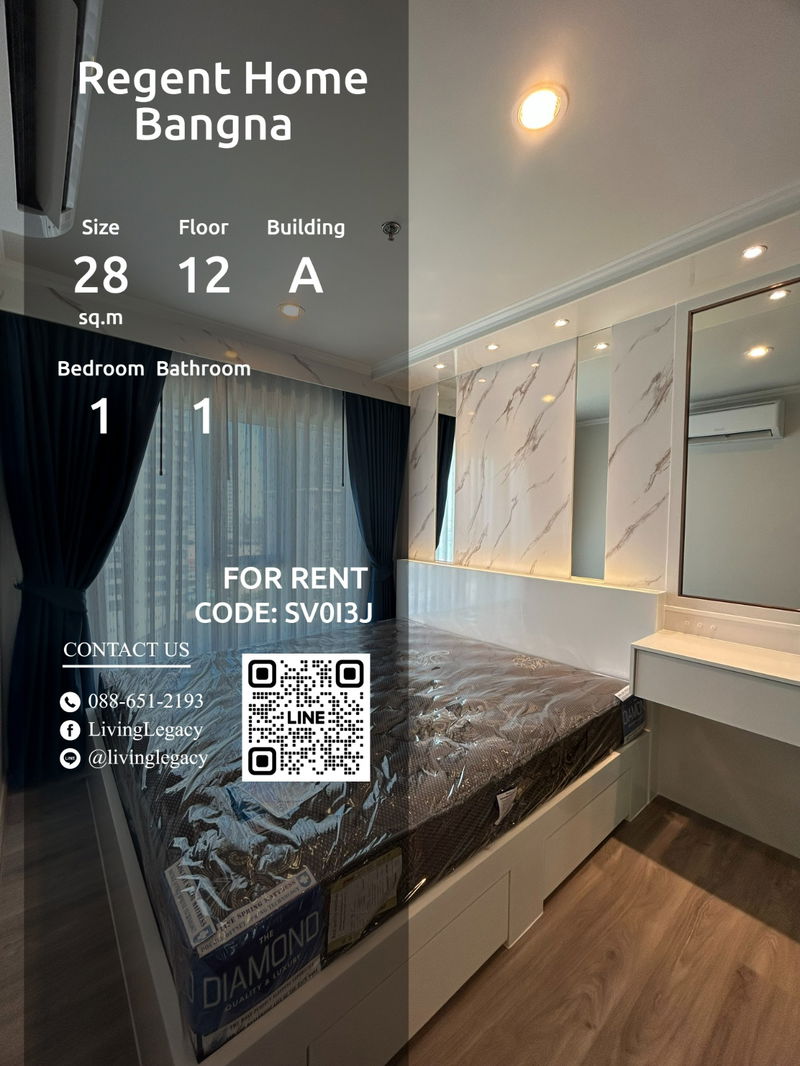 Condos for rent : SV0I3J Condo For Rent Regent Home Bangna 28 Sq.M. Floor 12 Building A line id : @livinglegacy