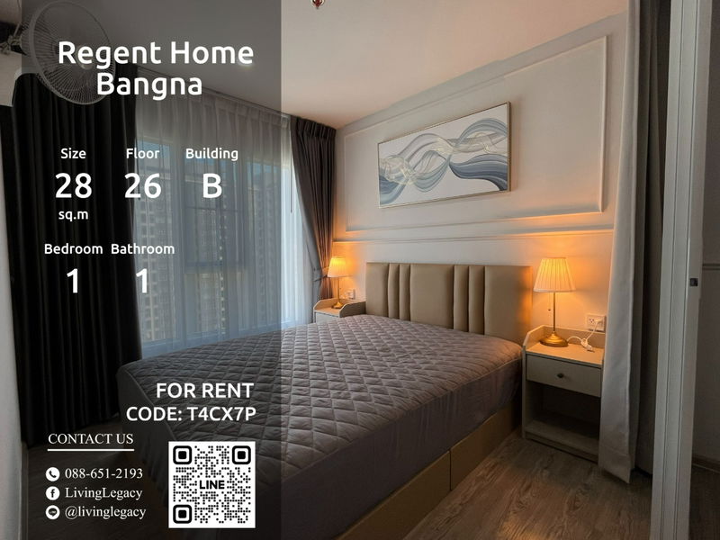 Condos for rent : T4CX7P Condo For Rent Regent Home Bangna 28 Sq.M. Floor 26 Building B line id : @livinglegacy