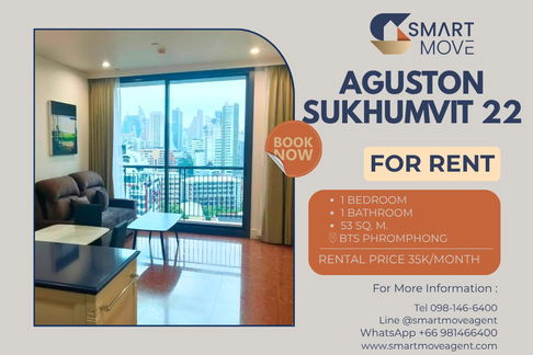 Rent ! Pet Friendly ! big size, nice view, high floor 15++ !!🔥 Code C20251000064...Aguston Sukhumvit 22, 1 bed, 1 bath, furnished, ready to move in