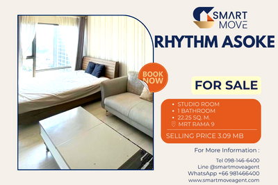 Condos for sale Din Daeng Road : 🔥Sell with tenant !!🔥 Code C20240301532..........Rhythm Asoke, Studio room, 1 bathroom, High floor 23, Fully furnished, Special price !!📣📣