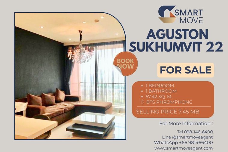 สำหรับขาย ! เลี้ยงสัตว์ได้, ห้องขนาดใหญ่, วิวสวย, ชั้นสูง19+, มีอ่างอาบน้ำ! Code C20231200017..Aguston Sukhumvit 22, 1 นอน, 1 น้ำ, แต่งครบ, ราคาพิเศษ!