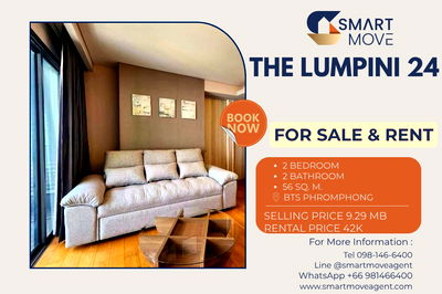 คอนโด BTS พร้อมพงษ์ : ขาย- เช่า !! ทำเลทอง, วิวแม่น้ำ, ระเบียงกว้าง, ชั้นสูง 22++, ห้องทิศใต้ ! Code C20230211668...The Lumpini 24, 2 นอน, 2 น้ำ, แต่งครบ, ราคาพิเศษ!