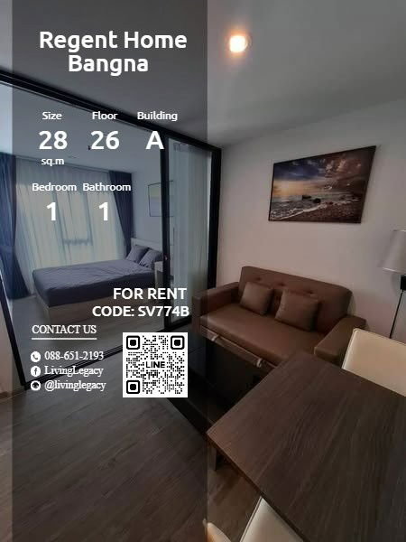 Condos for rent : SV774B Condo For Rent Regent Home Bangna 28 Sq.M. Floor 26 Building A line id : @livinglegacy