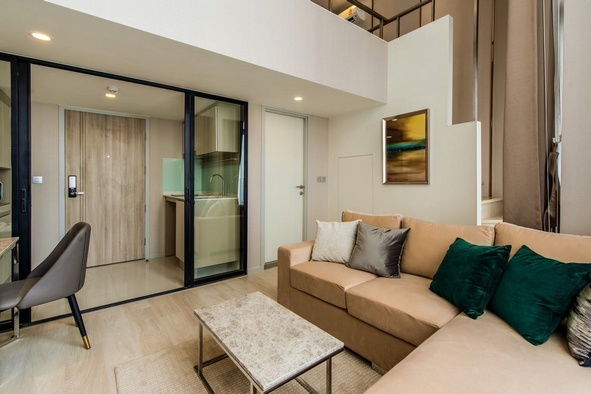 รูป ให้เช่าคอนโด Knightsbridge Prime Sathorn ห้อง Duplex 37 ตร.ม. ชั้นสูง ห้องบิ้วอิน แต่งสวย วิวโล่ง - รูปที่ 2/8