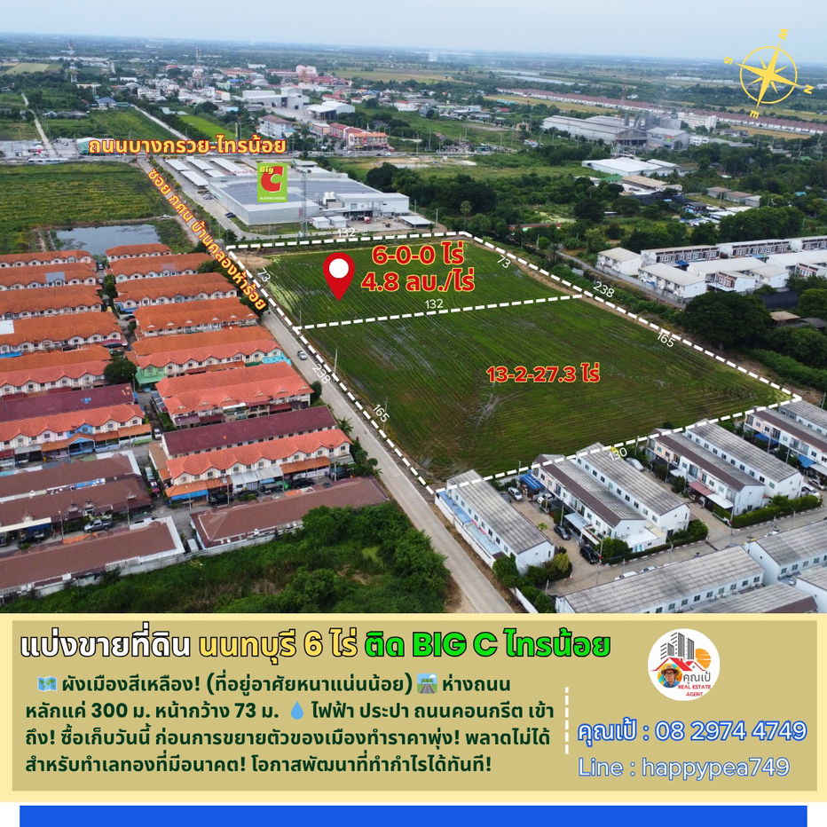 รูป [HOT DEAL] ที่ดินแบ่งขาย ติด Big C! ที่ดินแปลงสวย 6 ไร่ ใจกลางไทรน้อย นนทบุรี | ผังเหลือง! โอกาสทองนักพัฒนาโครงการบ้าน! - รูปที่ 1/10