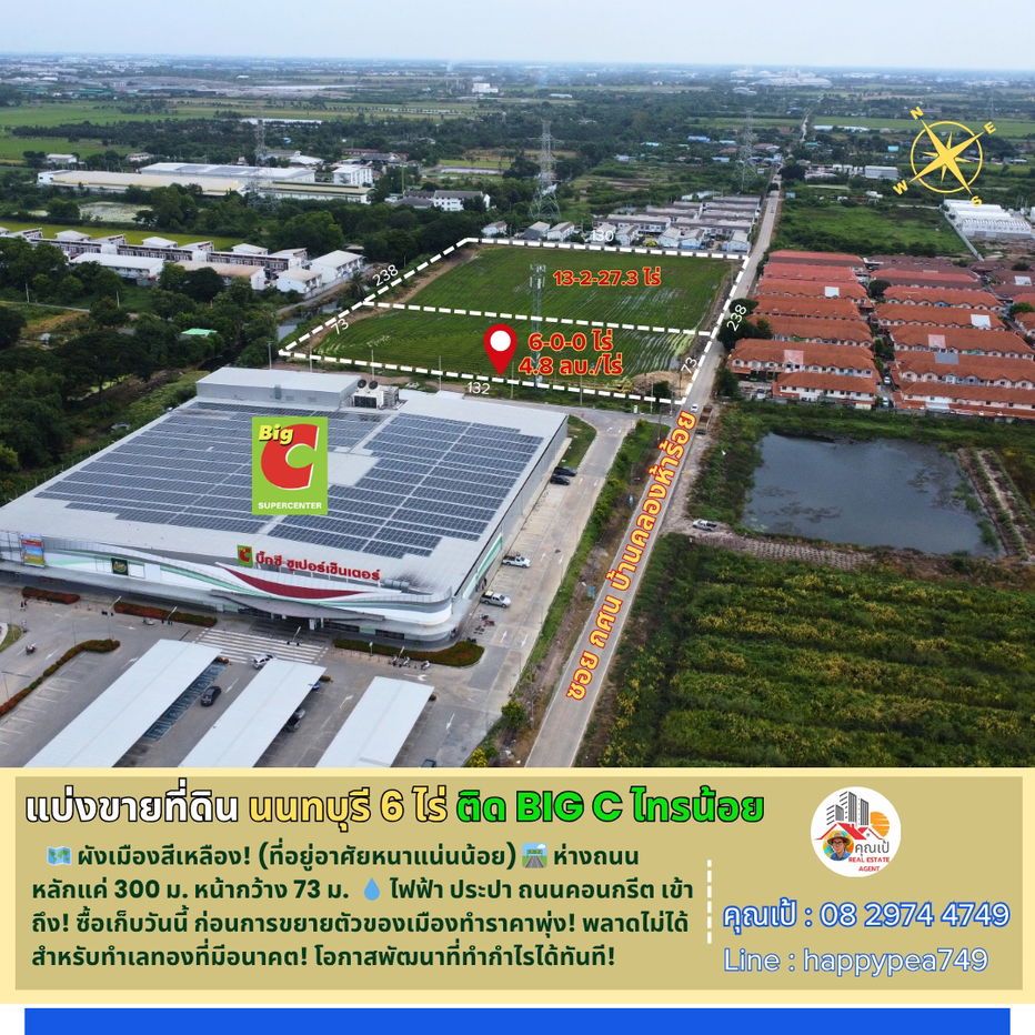 รูป [HOT DEAL] ที่ดินแบ่งขาย ติด Big C! ที่ดินแปลงสวย 6 ไร่ ใจกลางไทรน้อย นนทบุรี | ผังเหลือง! โอกาสทองนักพัฒนาโครงการบ้าน! - รูปที่ 2/10