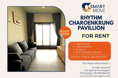 Condos for rent : 🔥 For Rent !! high floor 26++, river view!! 🔥 Code C20221203480.......Rhythm Charoenkrung Pavillion, 1 bed, 1 bath, furnished, ready to move in📣📣