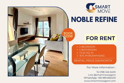 Condos for rent : For Rent ! high floor 18+, Wide living room, There is a bathtub!! 🔥 Code C20230201010..Noble Refine, 2 bed, 2 bath, furnished, ready to move in