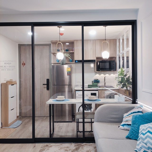 รูป คอนโด ONEDER Kaset แต่งแบบห้องตัวอย่าง 1 ห้องนอน 25 ตรม. ตึก C ชั้น 5 มีเครื่องซักผ้า ของครบ สวยมาก - รูปที่ 4/9