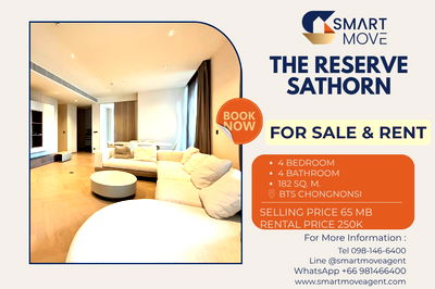 Condos for sale Sathon : For Sale ! Luxury condo, high floor22+ Modern style, There is a bathtub!! 🔥 Code C20251000074...The Reserve Sathorn, 4 bed, 4 bath, Special Deal!!