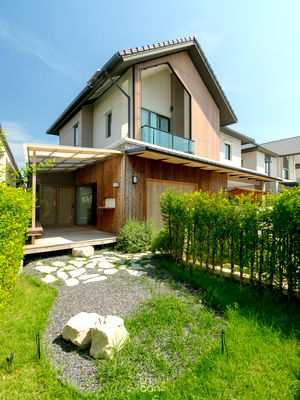 Houses for sale Samut Prakarn : TA5788📲LineID @556ryccg🏡Japanese Style with Japanese Garden🍵3Bedroom 233sqm 2 Parking Bangkok Boulevard Srinakarin-Bangna MRT SiDan