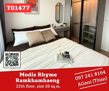 🎉 Urgent!! New room, first hand, ready to move in, Modiz Rhyme Ramkhamhaeng 🎉 You can make an appointment to see first (T01477)