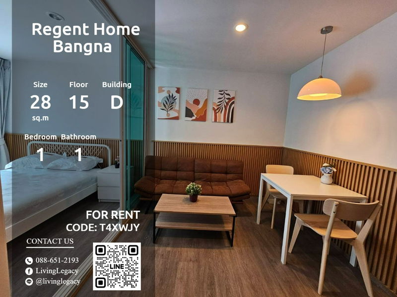 Condos for rent : T4XWJY Condo For Rent Regent Home Bangna 28 Sq.M. Floor 15 Building D line id : @livinglegacy