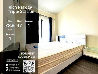 คอนโดให้เช่า : SJ4DIA ให้เช่าคอนโด Rich Park @ Triple Station 28.6 ตร.ม. ชั้น 37 line id : @livinglegacy