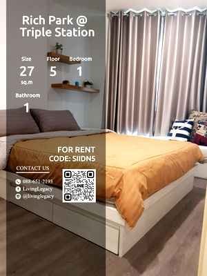 Condos for rent : SIIDN5 Condo For Rent Rich Park @ Triple Station 27 Sq.M. Floor 5 line id : @livinglegacy